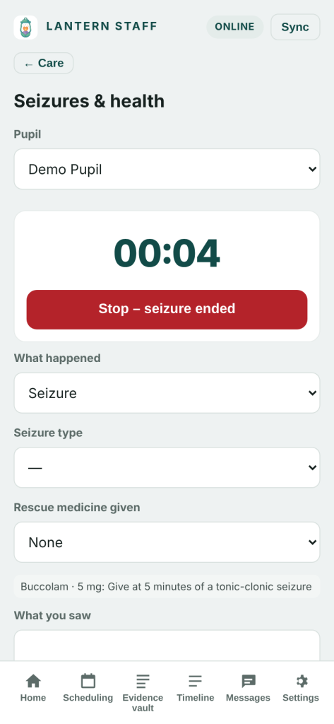 The seizure timer in Lantern Staff