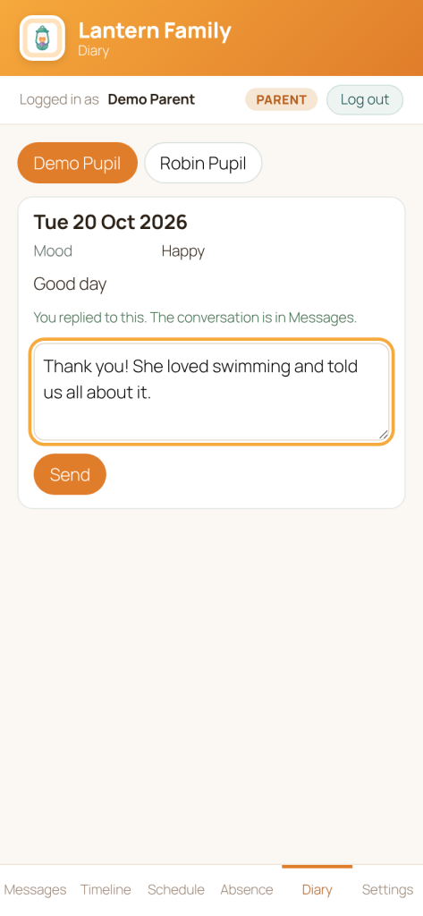 Replying to a diary entry
